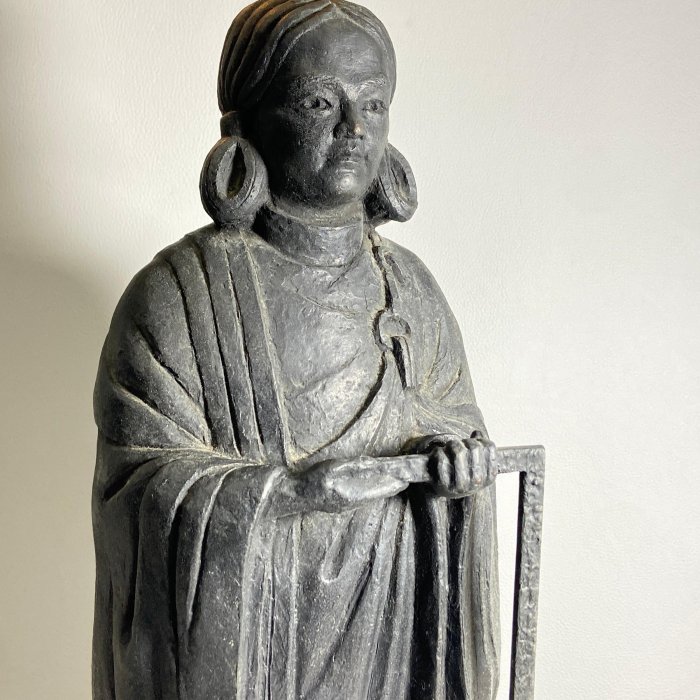 古玩輕鬆拍】老日本金工家板坂辰治作落款銅製(聖徳太子像)聖德太子像