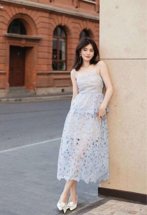 chinese dress ladies Self-Portrait - Blue Guipure Lace Midi Dress