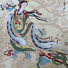 張大千】天女散花四尺帶信中堂純手繪作品尺寸:200*78cm左右畫芯尺寸