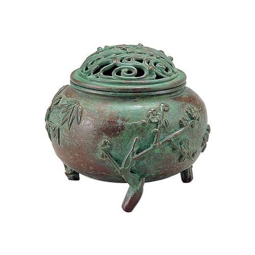高岡銅器 洋銀 香炉 須賀月芳作 伝統工芸 高岡銅器 洋銀 香炉 龍摘 双鳳凰耳 蝋型鋳物原型師