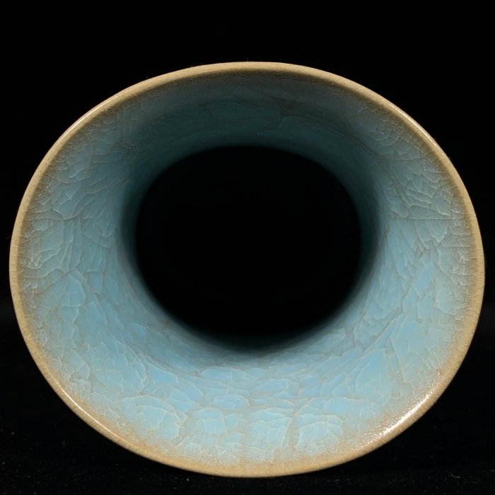 宋汝窯冰裂紋貫耳瓶，高15直徑9cm，500641 瓷器官窯汝窯【古雲