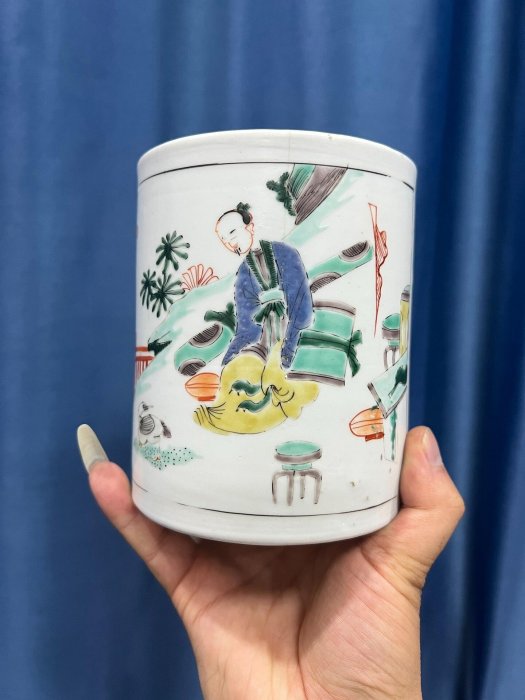 嚴選大清康熙五彩筆筒留念珍藏康熙時期古董筆筒文房收藏精品康熙五彩