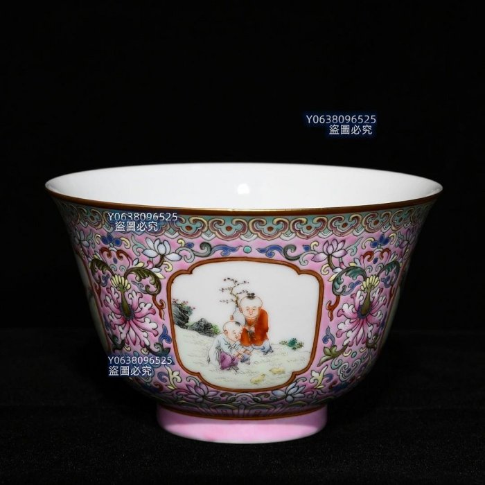 清嘉慶粉彩嬰戲圖茶圓，高6.9cm口徑11cm，編號42 粉彩琺瑯彩青花【古雲