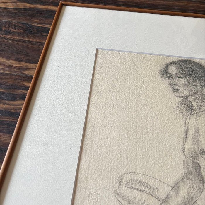 久野和洋「坐著」素描額裝裸婦鉛筆畫E | Yahoo拍賣