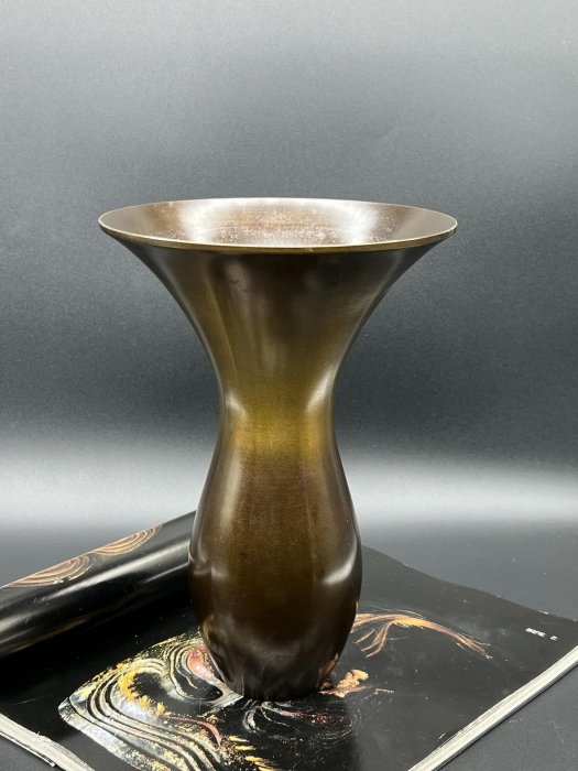 曙作 銅製花器池坊 池坊花器唐金製 立花 立華 銅製薄端 銅器 華道水盤