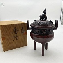 精緻銅器】日本知名工藝 早期唐銅香爐 幸雲作祥壽鈕頭三足香爐造型優美