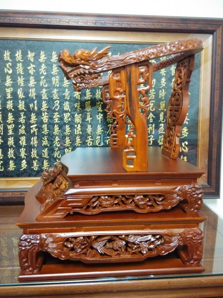 靜福緣】精品實木雕刻『1尺3神尊用雙層龍椅(高20.3cm)』尺3貼2尺