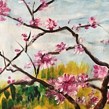 油畫106【周春芽】桃花，純手繪油畫，尺寸x70cm左右| Yahoo拍賣