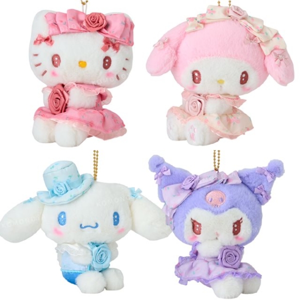 小禮堂 【限購】Sanrio 三麗鷗 絨毛玩偶吊飾 (玫瑰系列) Kitty 美樂蒂 大耳狗