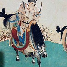舊藏字畫四尺中堂畫張大千騎馬（唐人行獵圖） 實物拍攝GTyX199 材質