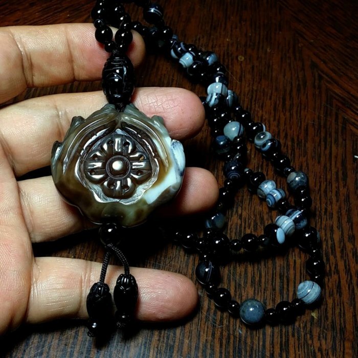 佛手印天眼珠項鍊XO-212天然西藏天珠礦九眼頁岩《早期巧雕絕版收藏級