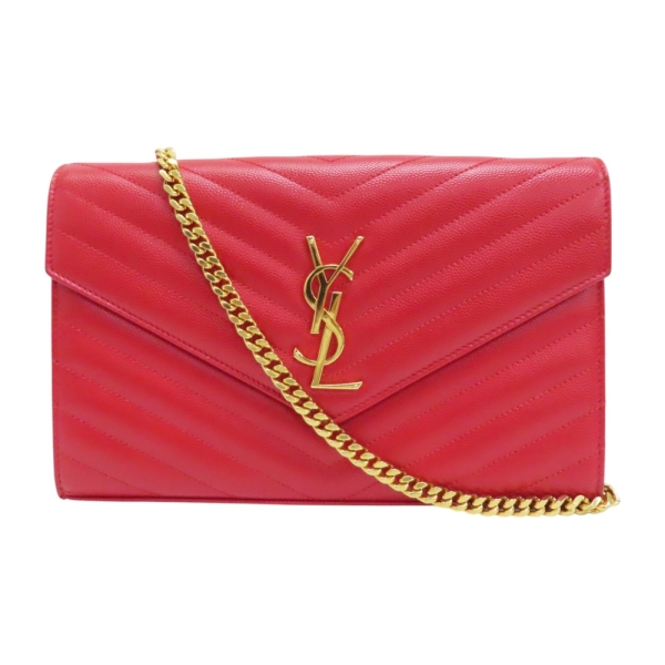 【二手名牌BRAND OFF】SAINT LAURENT YSL 聖羅蘭 紅色 牛皮 CASSANDER WOC 肩揹包 377828