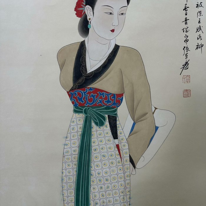 張大千】仕女四尺中堂純手繪作品裝裱尺寸:202*78cm左右畫芯尺寸:130