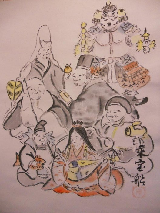 掛軸麗水七福神大阪七福神絹本希少軸裝茶道具掛軸美品です。 | Yahoo拍賣