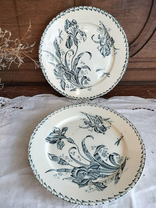 法國古董BadonvillerIris愛麗絲附圖案陶器1900年盤子美品枚套裝