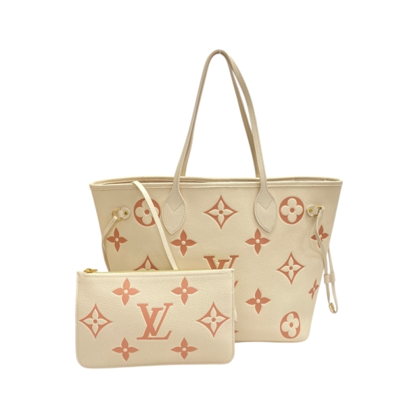 LOUIS VUITTON LV 路易威登 Neverfull MM 肩背包 淺褐色 原花 牛皮 壓紋 M21579 【二手名牌BRAND OFF】