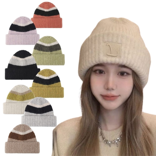 [極雪行者]美麗諾羊毛反摺式增厚時尚針織混紡男女羊毛帽(2件組)