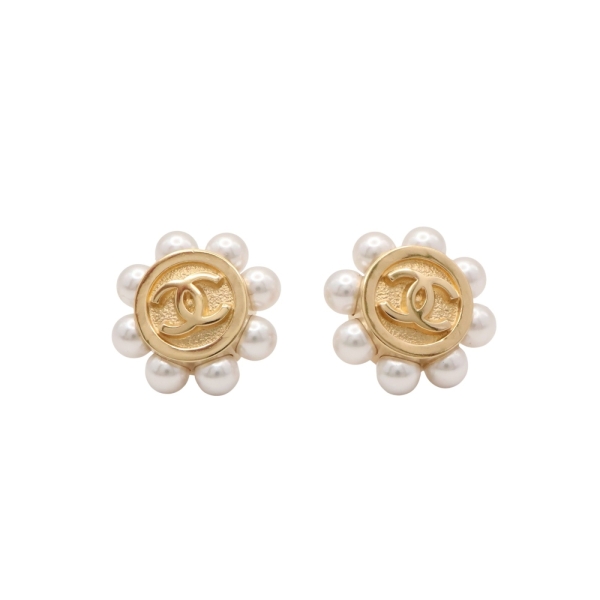 CHANEL 香奈兒 CC 耳環 珍珠小花 金屬 【二手名牌BRAND OFF】