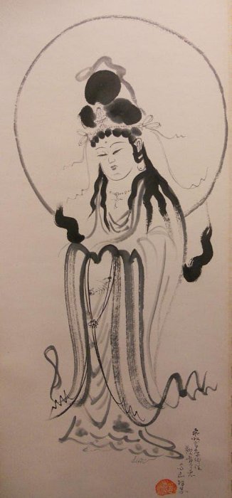 掛軸圓城心山聖觀音菩薩福壽海無量紙本希少軸裝茶道具掛軸美品| Yahoo拍賣