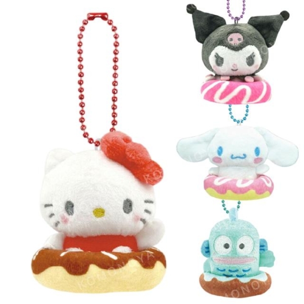 小禮堂 Sanrio 三麗鷗 絨毛玩偶吊飾 (甜甜圈款) Kitty 大耳狗 酷洛米 人魚漢頓