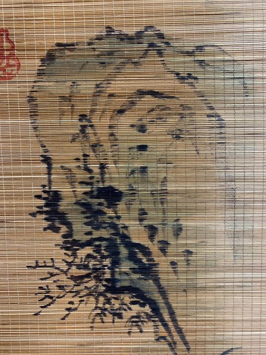 藏舊尋寶屋】老台灣方天寶作落款「虎圖」竹製畫軸/掛軸《手繪》附原裝