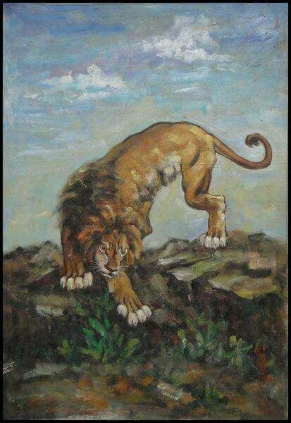 徐悲鴻油畫獅| Yahoo拍賣