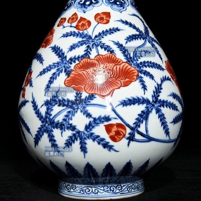 明宣德青花礬紅花卉紋玉壺春瓶,高33.5cm直徑21cm,編號8 粉彩琺瑯彩 明宣德青花礬紅花卉紋玉壺春瓶,高33.5cm直徑21cm,編號8 粉彩琺瑯彩