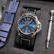 一元競標 無底價 PANERAI 沛納海 PAM1085 藍色太陽紋放射面 小秒針 三日鍊 44mm 2021年全套 台南二手錶