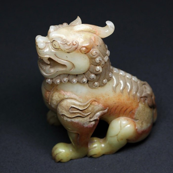 18896和田玉舊藏迴流精品玉獅子玉質剛性細膩油潤包漿醇厚沁色自然雕工