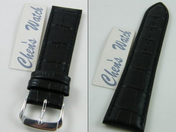 【錶帶家】『品質嚴選』LIMA 義大利壓鱷魚紋牛皮真皮錶帶 12mm 14mm 16mm 霧面黑色