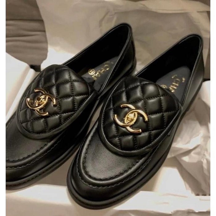 💛👛55000 香奈兒Chanel 書包扣格紋樂福鞋 37/39.5