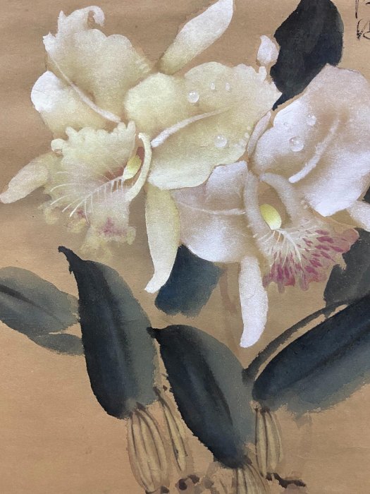 嚴選中國臺灣嶺南畫派李源海精品《蘭花圖》，紙本綾裱創作，氣息高雅