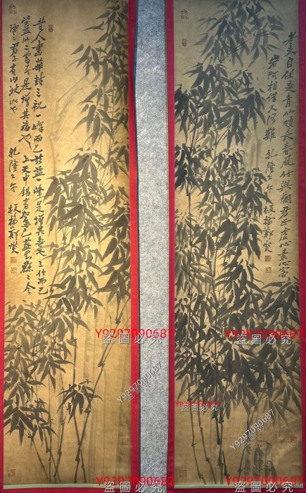 鄭板橋紙本手繪《墨竹圖》四扇屏，鄭板橋原名鄭燮，字克柔，號理庵，又