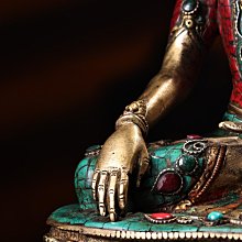 尼泊爾回流純銅打造鑲嵌寶石彩繪描金藏傳釋迦牟尼佛覺沃佛尊工藝精湛