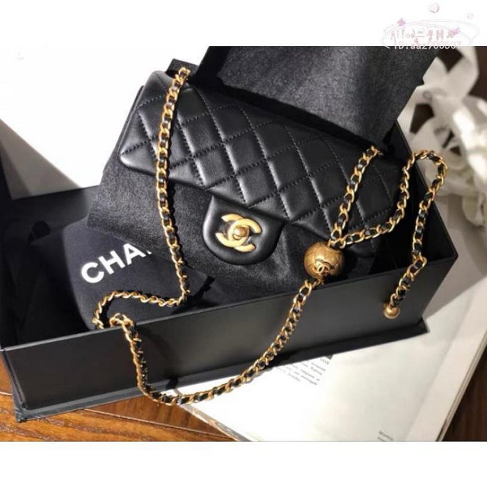 Alice二手CHANEL 20新款 金球小胖 黑色 小羊皮 Mini coco 20 金球鍊 口蓋包 AS1787