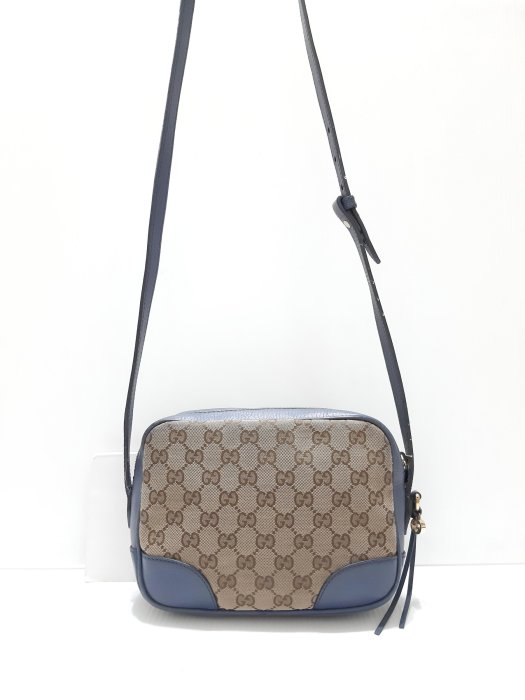 GUCCI 精品 正品 經典雙G LOGO緹花布 拼接藍色牛皮 肩背 斜背包 相機包