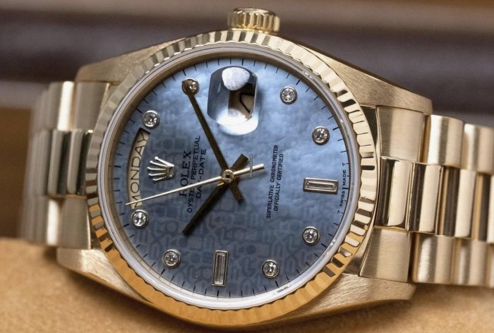 【單售面盤】ROLEX勞力士極罕見原裝藍色貝母pinball圓鑽點!整片18K K金面盤! ( 18038 18238 18048 18388...都可用)