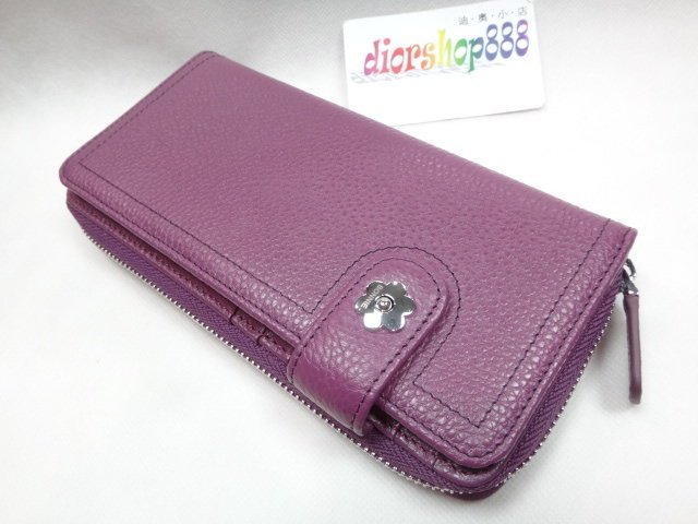 ＊迪奧小店＊BONNIE真牛皮舌帶磁扣拉鍊長夾／錢包／多功能大容量／時尚高質／勁爆特價／葡萄紫