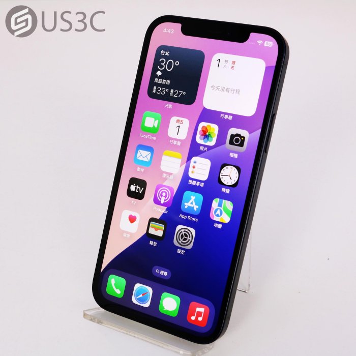 【US3C-高雄店】【一元起標】台灣公司貨 Apple iPhone 12 128GB 黑色 6.1吋 1200萬畫素 支援5G行動網路 二手手機