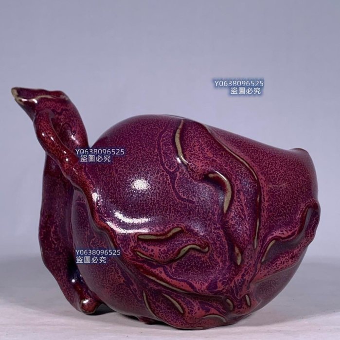 宋鈞窯玫瑰紫釉壽桃形水滴，高13直徑17cm，200155 官窯汝瓷建窯【古雲