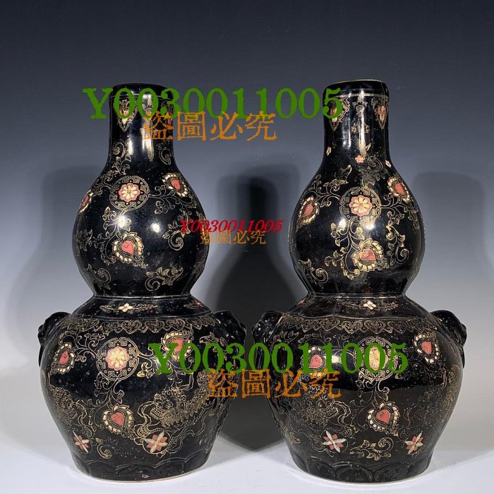 吉州窯鎏金獅子紋葫蘆瓶，高38.5厘米，直徑21厘米，4003300 瓷器汝窯官