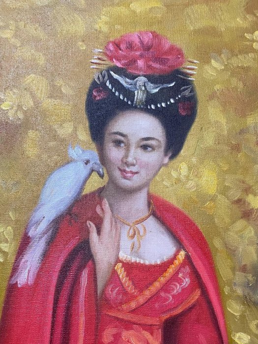老字畫字畫收藏手繪油畫畫家劉宇一仕女畫材質布尺寸100x70厘米左右實物