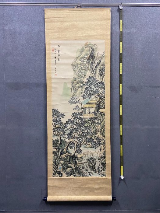 九十年代山水中堂《白雲松舍圖》國畫藝術精品綾裱裝裱字畫收藏畫心尺寸