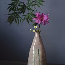 日本古美術唐津燒名家鏡山窯井上東也作花瓶侘寂風花器花入手捏手作非常