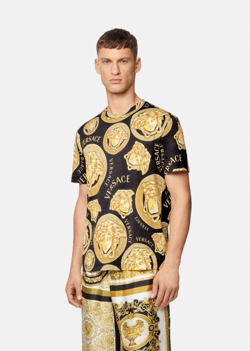 Tシャツ・カットソー Versace Goddess T-Shirt Versace Versace Goddess Print Metallic Jersey T-Shirt