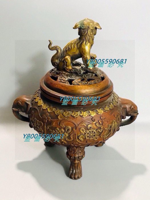 老銅鎏金吉祥獅子香爐尺寸：高:25寬：22cm重量：125Z326728 【景天閣