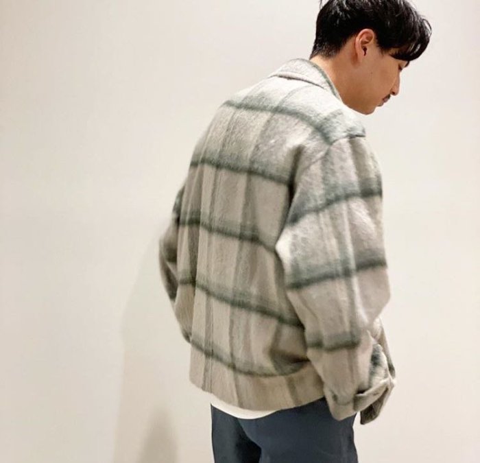 少穿近全新20AW AURALEE SURI ALPACA SHAGGY CHECK BLOUSON GRAY GREEN