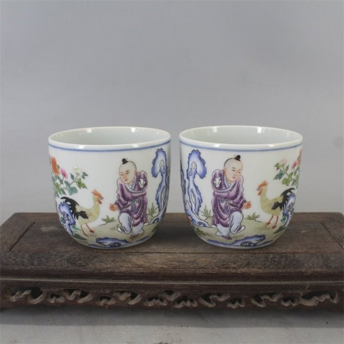 CA342 大清乾隆年製款 粉彩鷄缸杯・粉彩洞石