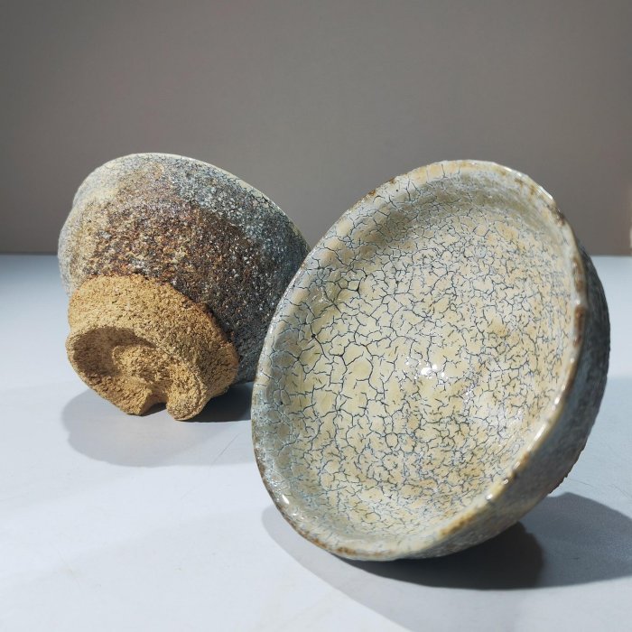 日本萩燒鬼才黑田岳鬼手工茶杯直徑10.5cm高6cm 原盒舊陶瑕疵詳情可視頻