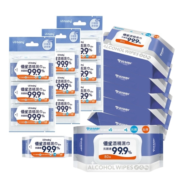 優生 酒精濕巾超厚型加蓋80抽x6包+超迷你酒精濕巾8抽3入X3包